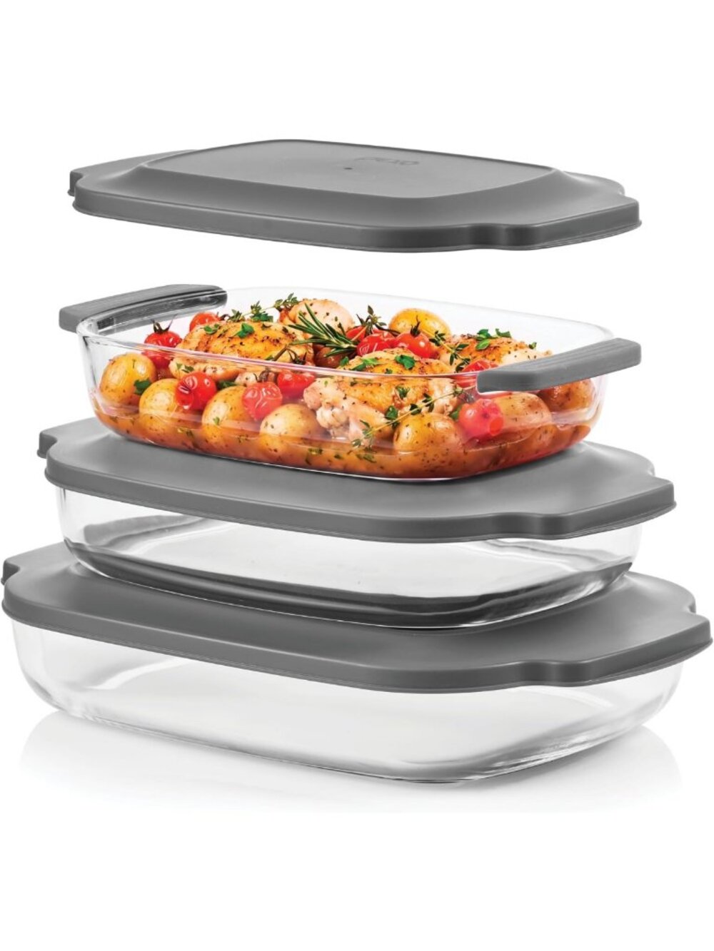 6-Piece Glass Baking Dish Set with Lids, Stackable Casserole Dishes, Oven Safe